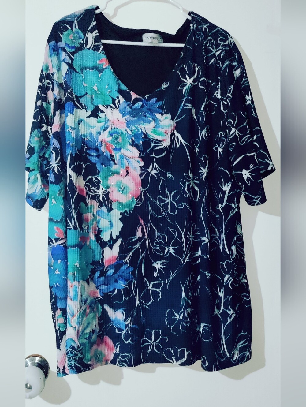 Catherines 4X 30/32 Blue Floral Tunic Top